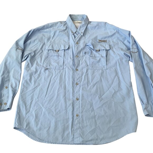 Columbia PFG Shirt Men's Size Large Blue Performance Fishing Omni-Shade - Picture 1 of 5